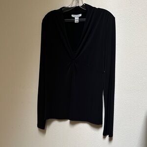 New York & Company Black V-Neck Long Sleeve Top